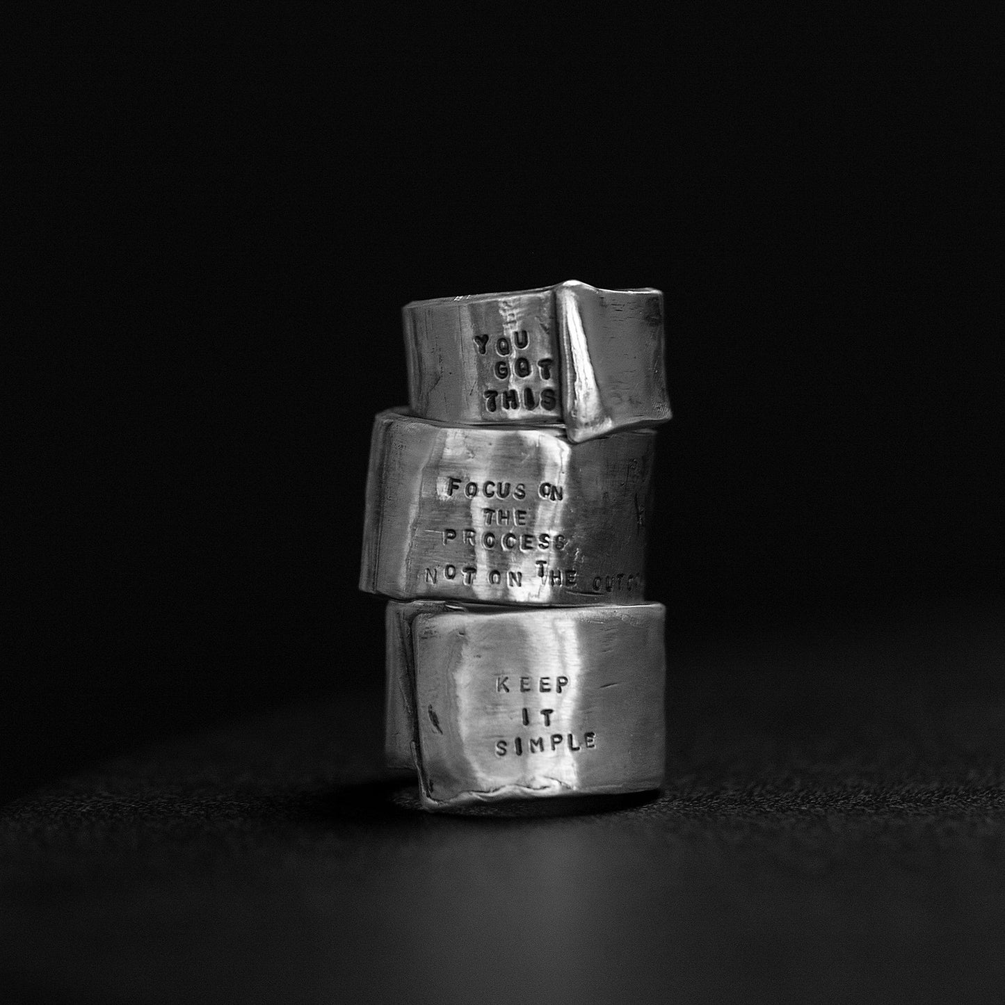 Rustic textured Sterling Silver Ring with Inspirational Message
