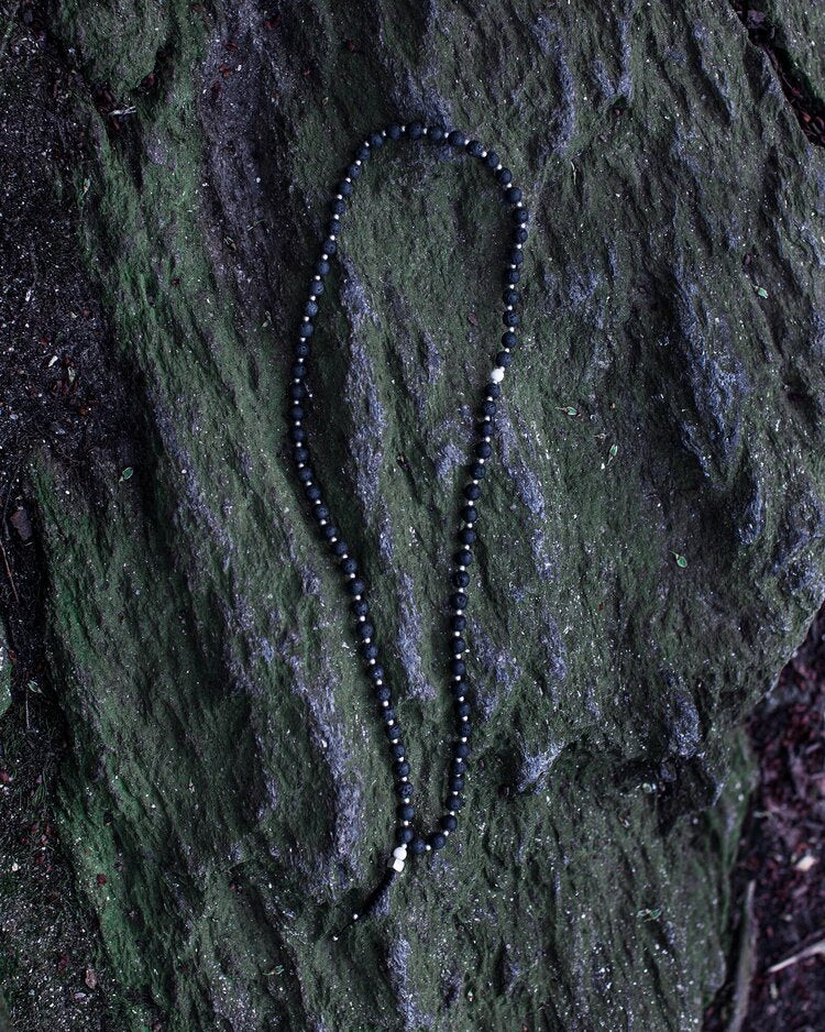 Mala Necklace Black Lava Sterling Silver beads