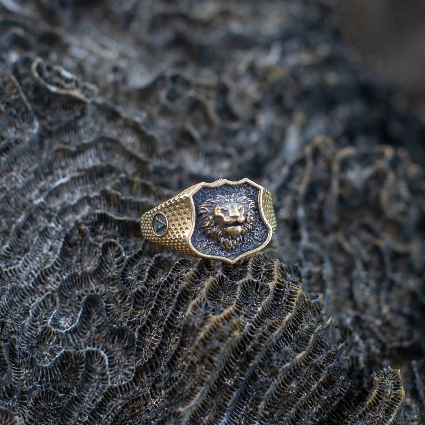 Silver Lion Face Signet Ring