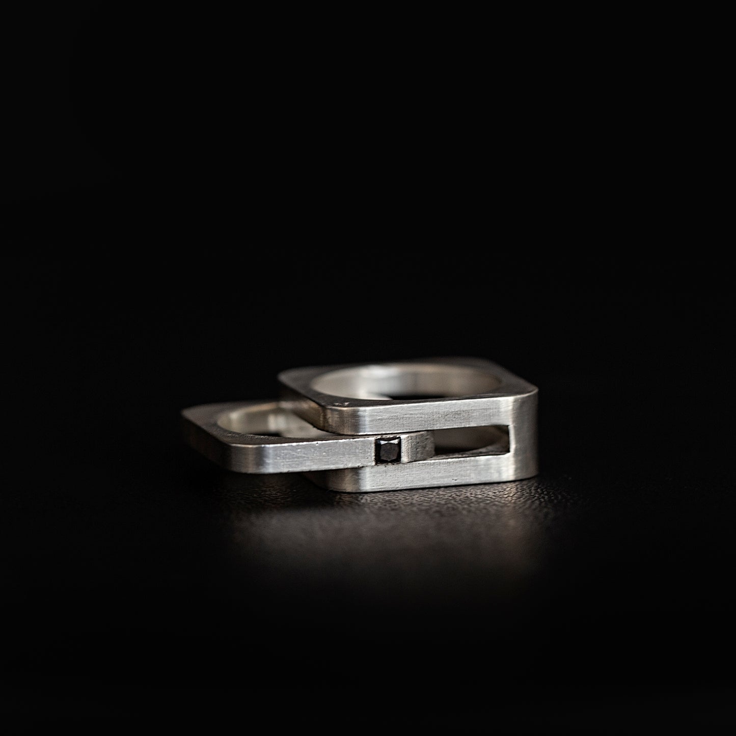 Black Princess-Cut Diamond Square Interlock Double Ring