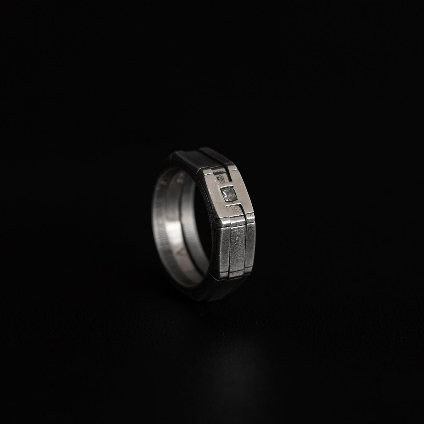Octagon Double Interlock Ring with Grey Princess-Cut Diamond