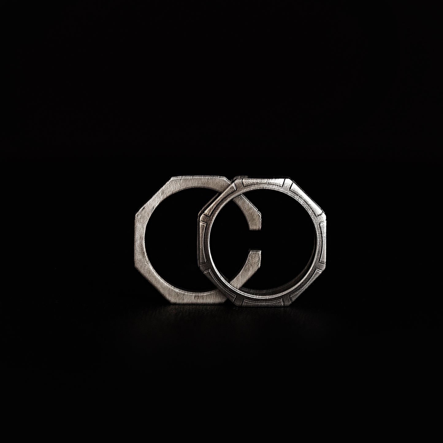 Octagon Double Interlock Ring with Grey Princess-Cut Diamond